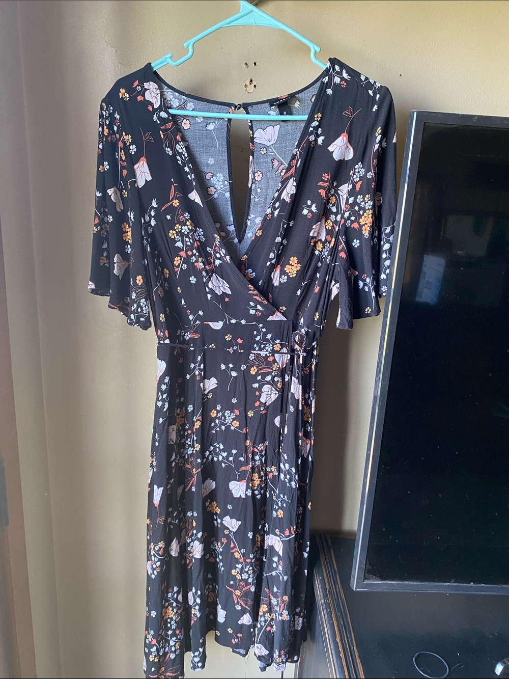 torrid Black Floral Wrap Midi Dress with Pink & Orange Blooms